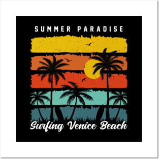 Vintage Waves Vacation Sunset Venice Beach Surfing Paradise Posters and Art